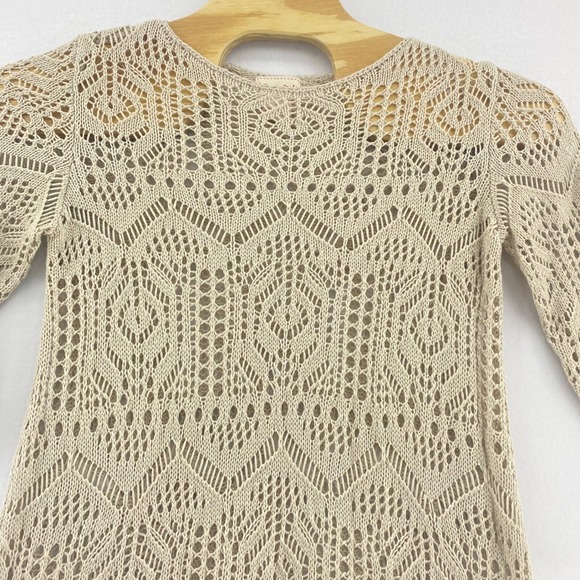 Toffee Apple Crochet Knit Cover Up Tunic Top 3/4 Sleeve‎ Beige L Boho Coastal - Picture 1 of 9